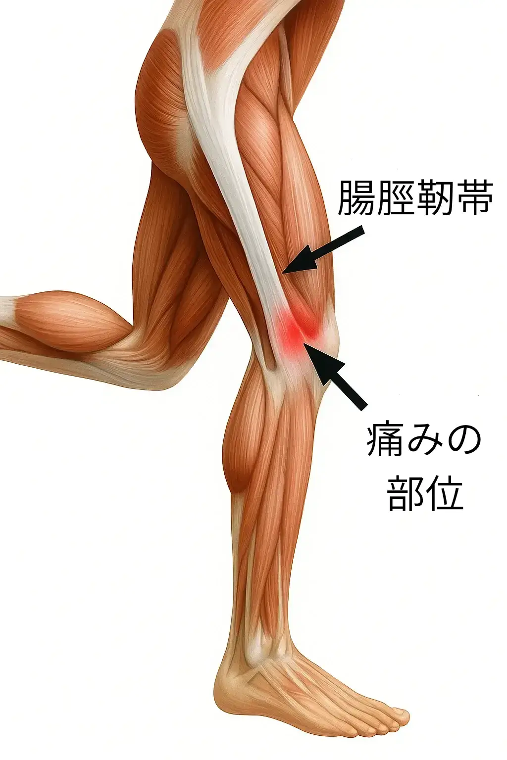腸脛靭帯炎(ランナー膝)と痛みの部位を示した画像